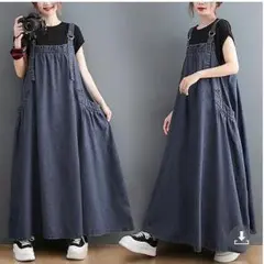 【ラス１】大きいサイズ　レディース　デニム　サロペット　ワンピース　ロング