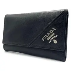 美品● PRADA プラダ キーケース 6連 ロゴ 金具 サフィアーノ ブラック