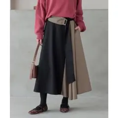 【新品】n'OrLABEL　オシャレウォーカー　配色スカート　ベージュ×ブラックのサムネイル