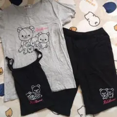 リラックマ パジャマ　３点セット　レディース　M 巾着　半袖　黒　灰色のサムネイル