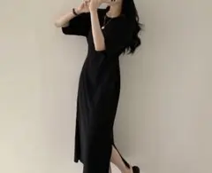 半袖ロングワンピース サイドスリット