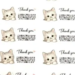 ふわ猫 Thank you シール｜ご購入お礼メッセージ入り｜シルバー猫｜48枚