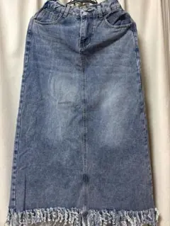フリンジ ロングスカート デニムスカート