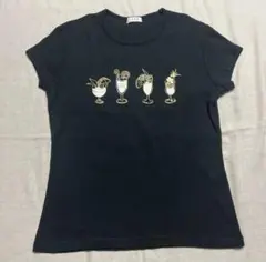 ELLE 半袖Tシャツ カクテルプリント ブラック レディースのサムネイル