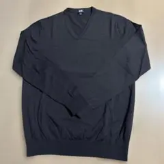 UNIQLO ユニクロ Vネックニット ダークブラウンXLサイズ　ウール100%