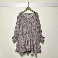H&M 花柄チュニック ミニワンピース ウエスト切り替え XS フレア ブラウス