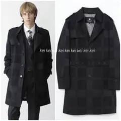 【新品】ブラックレーベル　羊毛クレストブリッジチェックシングルトレンチコート　M