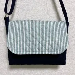 ヒッコリーデニムプリント(くすみ水色)　ポシェット キッズ　ハンドメイド