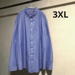 美品 IZOD ストライプシャツ 3XL ボタンダウン 青 ビッグサイズ