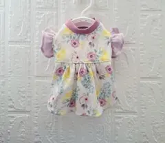 胴36　ハンドメイド 　アネモネ柄ギャザーワンピース　フリル袖