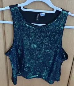 H&M スパンコールタンクトップ L