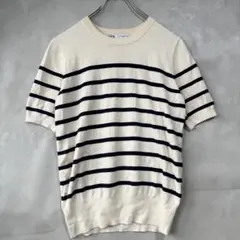 ザラ ニット セーター ボーダー M 半袖 クルーネック 丸首 トップス 春夏