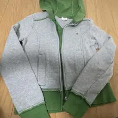 tommy フード付きジップアップパーカー XS/XP グレー/グリーン