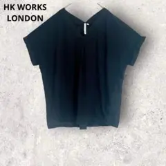 エイチケーワークスロンドン　VネックTシャツ　L ブラック　透け感　異素材　綿混のサムネイル