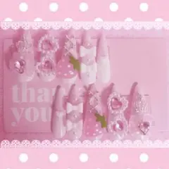 ♥︎⁡現品♥︎⁡ 量産型 地雷 ネイルチップ 平成女児 いちご リボン スカルプ