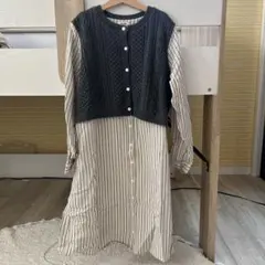 BEAMS HEART ストライプ シャツワンピース　キッズ　M