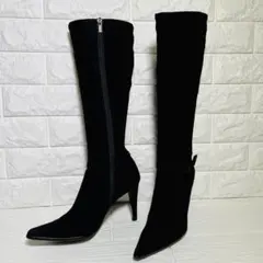 【美品】DIANA ポインテッドトゥロングブーツ 23 黒スエード　サイドジップ
