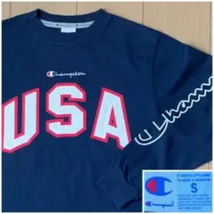 CHAMPION  チャンピオン 袖ロゴ 長袖 Ｔシャツ C3-N420 紺