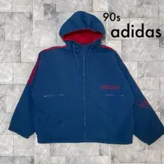 90s adidas ナイロンジャケット 中綿 ジップアップパーカー 刺繍ロゴ