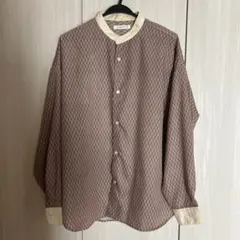 幾何学模様 長袖シャツ ブラウン アイボリー