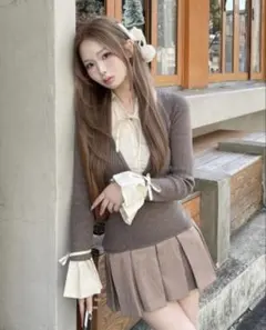 Darich シャツドッキングプリーツミニワンピース モカ