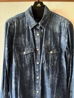 【美品】Gap花柄ダークブルー長袖シャツ　S