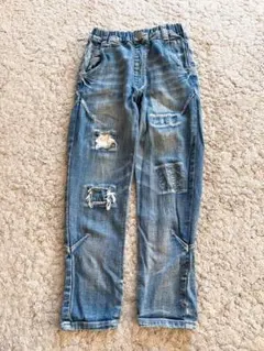 L.COPECK エルコペック ダメージ加工ブルーデニム ロングパンツ 120