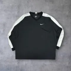 00s NIKE ナイロンプルオーバー Vネック 黒白 刺繍ロゴ Y2K M