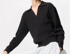 ユニクロ　ウォッシャブルニットリブポロセーター　XL ブラック