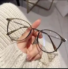 伊達メガネ　レディース　メガネ　可愛い　韓国風　⑦ ブラウン系