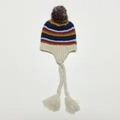 子ども用ポンポン付きボーダー柄ニットキャップ　50〜52cm (50)