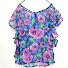 INGNI イング【M】大柄花柄 シフォンフリルカットソー 派手