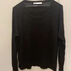 ザラ　ZARA 薄手ニット セーター 長袖 クルーネック M〜L相当　黒