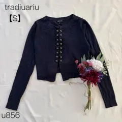 ストラディバリウス　長袖カーディガン　ショート丈　フロントボタン　ネイビー【S】
