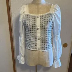 ホワイト/ブラック パフスリーブ トップス　美品