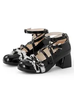 【新品】クロスストラップリボンレースパンプス[gd1699] ブラック 23.0