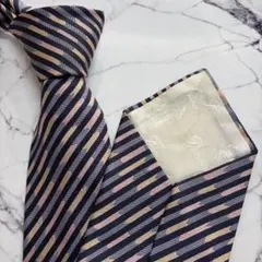 Dominique France ネクタイ 紺×パープル×ピンク×ゴールド