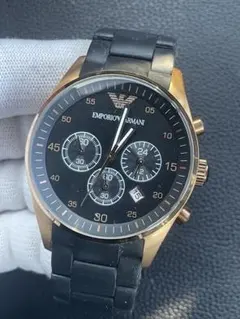 腕時計 EMPORIO ARMANI クロノグラフ ゴールド ラバー 中古品