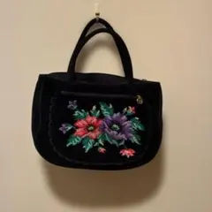 Feiler 花柄刺繍 ハンドバッグ 黒