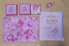 マイメロディ　 レア膝掛け，ハンドタオル お薬ケース、プレート2点　計５点セット