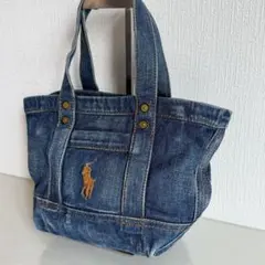 ポロラルフローレン　デニムミニトートバッグ　ポニー刺繍　ファスナー付　インディゴのサムネイル