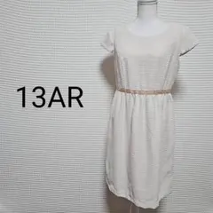 13AR クリーム色 半袖ひざ丈ワンピース