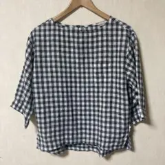 サマンサモスモス リネン混 ギンガムチェックブラウス M