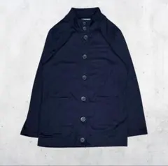 ネイビー ボタン付き スタンドカラー カーディガン 丈長め