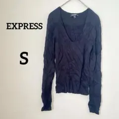 美品 EXPRESS 【S】 ダークブルー Vネック 長袖 トップス セーターのサムネイル