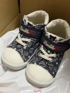 ミキハウス　DOUBLE B クマ　総柄　デニム　ハイカット