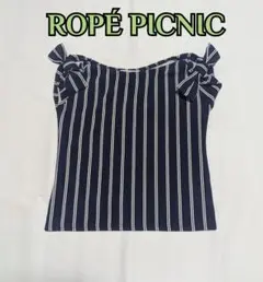 ロペピクニック リボン付 ストライプ トップス M フレンチスリーブ レディース