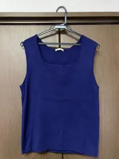 GU リブニットスクエアネックタンクトップ ブルー XXL