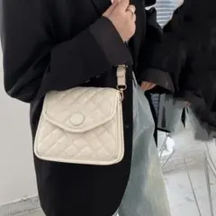 SHEIN キルティング フェイクレザー フラップ スクエア ショルダー バッグ