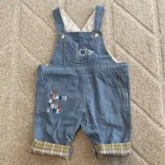 美品 SLAP SLIP デニム オーバーオール 刺繍 80cm 裏地チェック